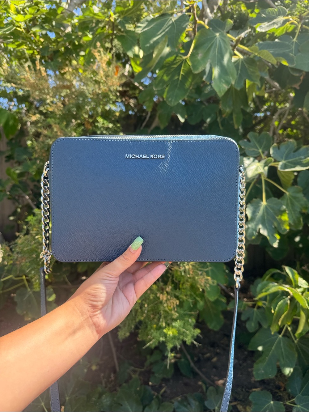MICHAEL KORS Blue Saffiano Leather Chain Crossbody